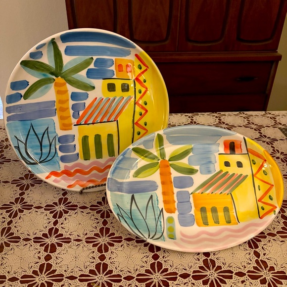 Large Vintage Serving Plate And Platter Set Made and Hand-painted in Italy - Picture 1 of 9